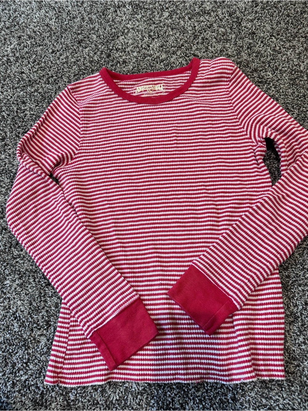 American Eagle Outfitters Red and White Striped Long Sleeve Tee